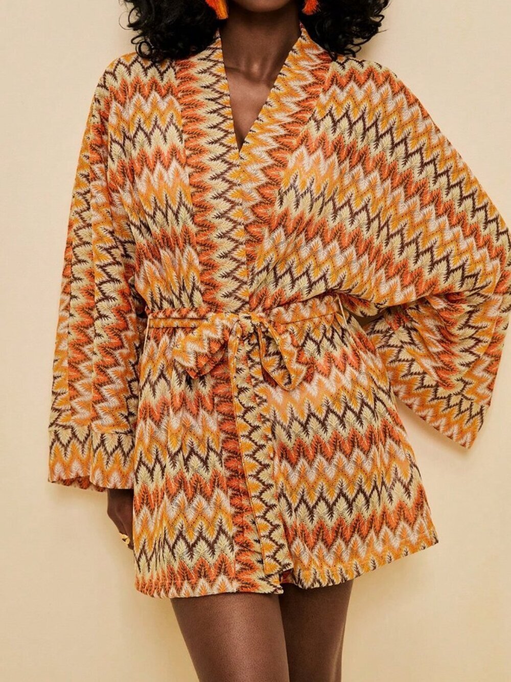 Multicolor Boho Striped Women's Kimono Jacket with Batwing Sleeves and Belt